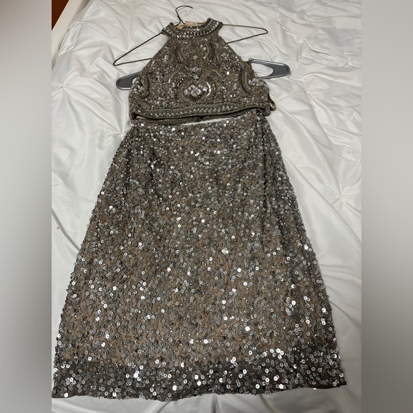SCALA Two Piece Sequin Halter and Skirt Dress Set - Picture 2 of 2